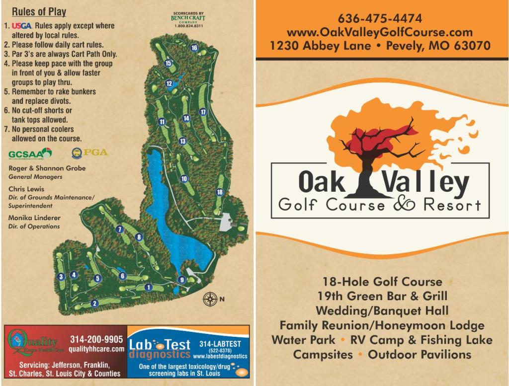 Scorecard Oak Valley Golf Course and Resort